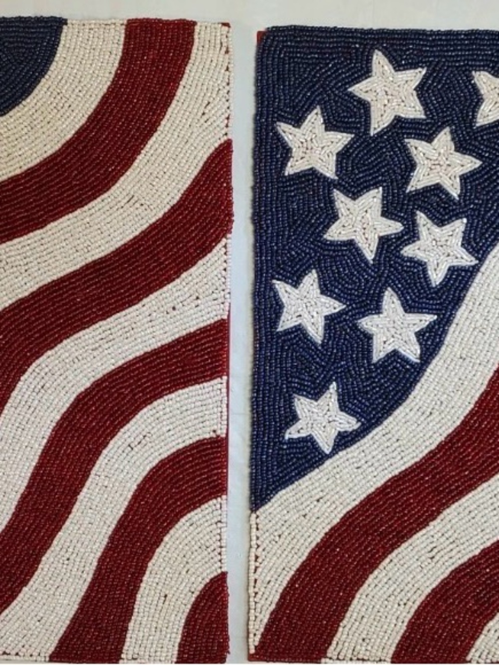 2x Patriotic Flag Beaded Placemat Charger July 4th Red White Blue Square 15x15